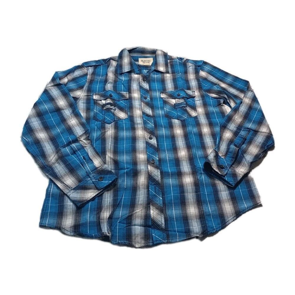 Rustic Blue Brand Men’s Long Sleeve Button Up Shirt size M blue  Plaid
